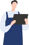 タブレットを操作する男性(青)